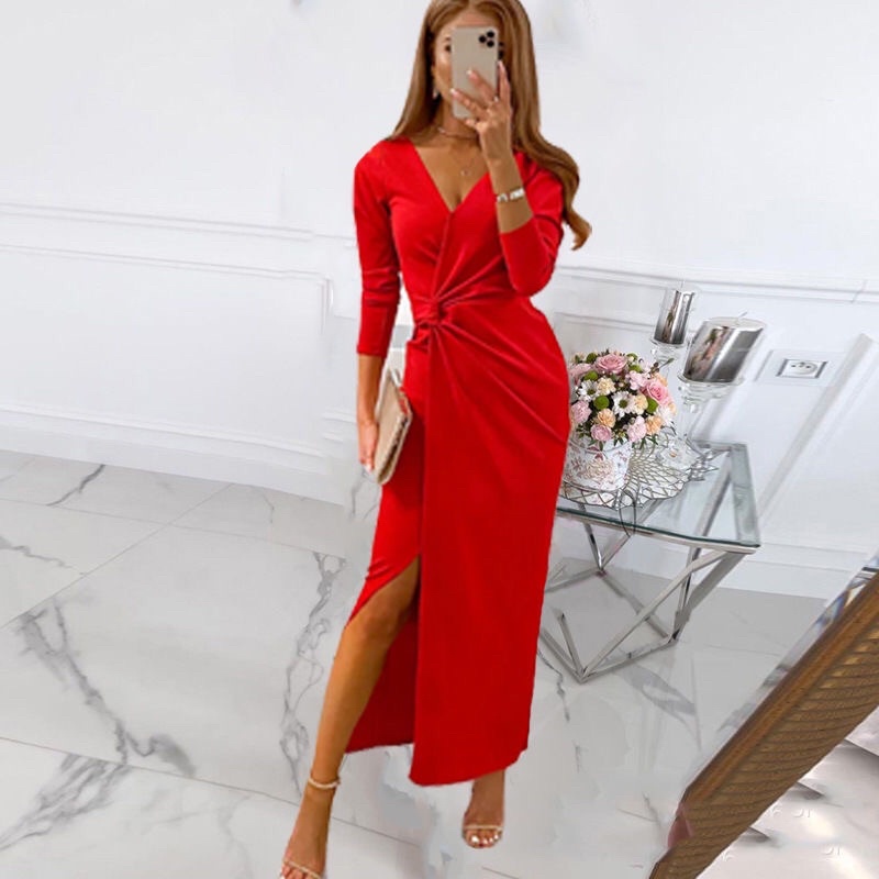 DB5 Long dress kimono style v neck lengan pendek / elegant dress / dinner dress / dress pantai