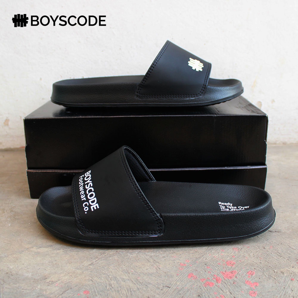 Sendal Slide Pria Distro Boyscode Footwear Co. Original Hitam / Sendal Selop / Sendal Slip On Pria