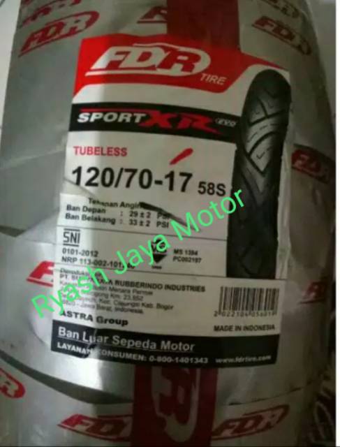 Paket ban tubeless FDR XR 90/80-17 &amp; 120/70-17 for Vixion/New/Byson/CBR 150R/CBR 250R/Ninja/New Mega