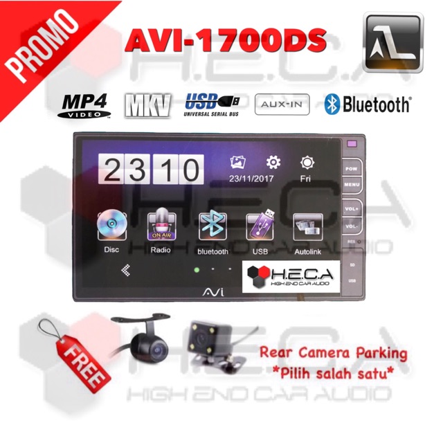Paket Head Unit AVI AVI-1700DS Mirrorlink Double Din 1700DS Tape Mobil 1700 DS & Rear Camera
