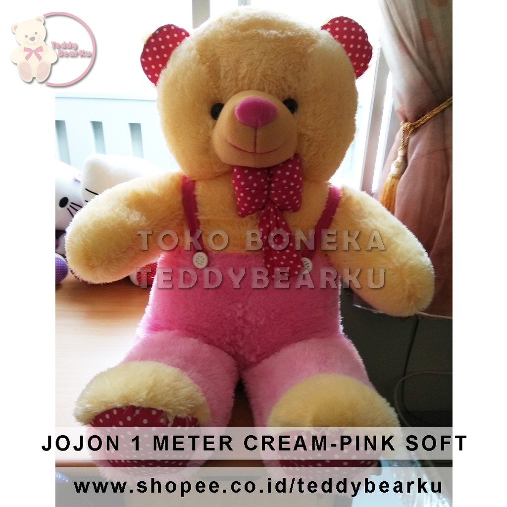 TEDDY BEAR JUMBO 1 METER POLKADOT JOJON LUCU SUPER LANGKA CREAM-PINK