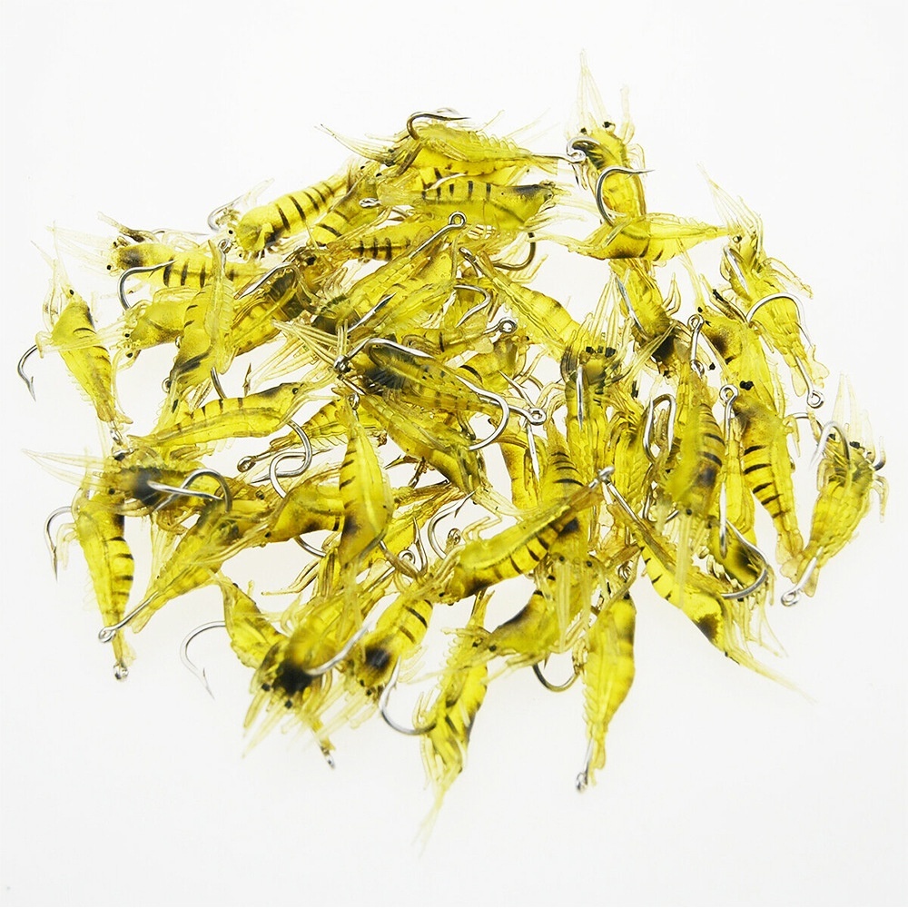 Set Umpan Pancing Softlure Bentuk Udang Bahan Silikon Dengan Kail Untuk Memancing Ikan FEZONE