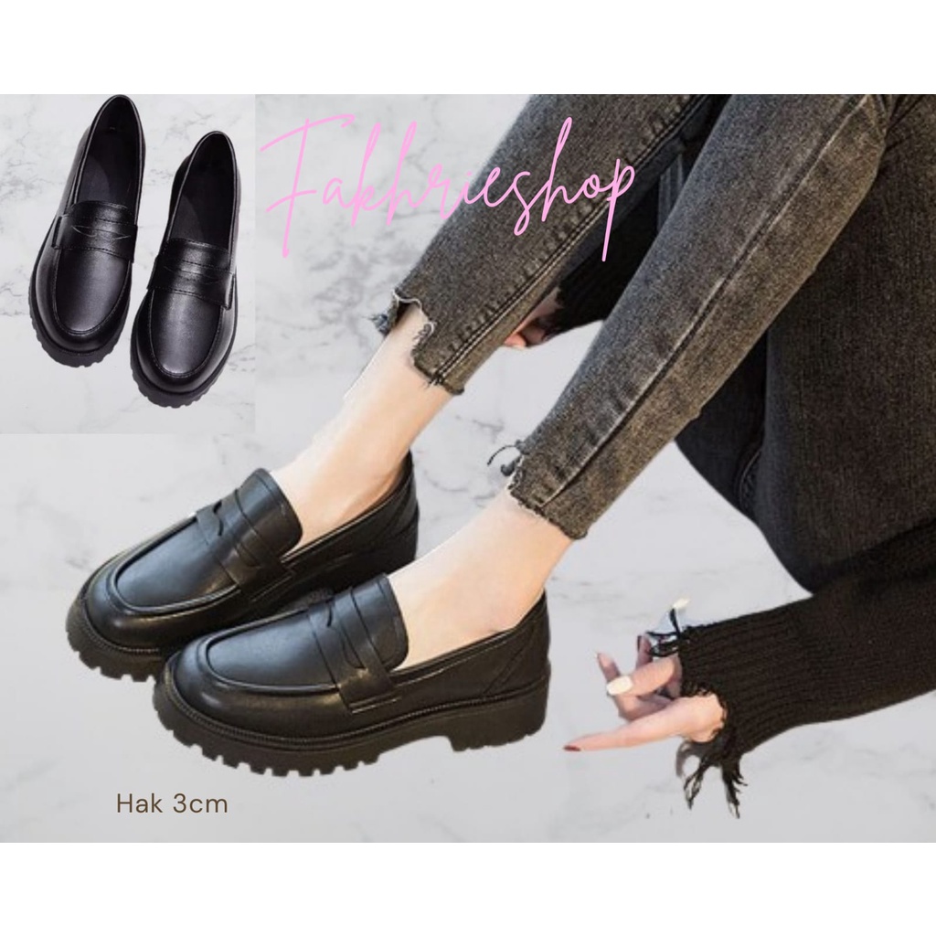 fakhrieshop- SEPATU WANITA LOAFERS KERJA/KANTOR BLACK DOF PREMIUM DM07