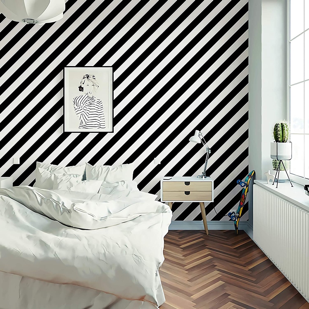 Wallpaper Dinding Salur Hitam Putih 8m s/d 9m x 45cm