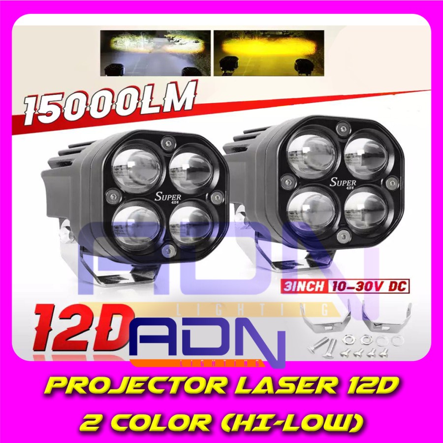 Lampu LED LASER 12D 4x4 Projector Hi Lo 3 inch Sorot Tembak 4 CHIP CSP By ADN