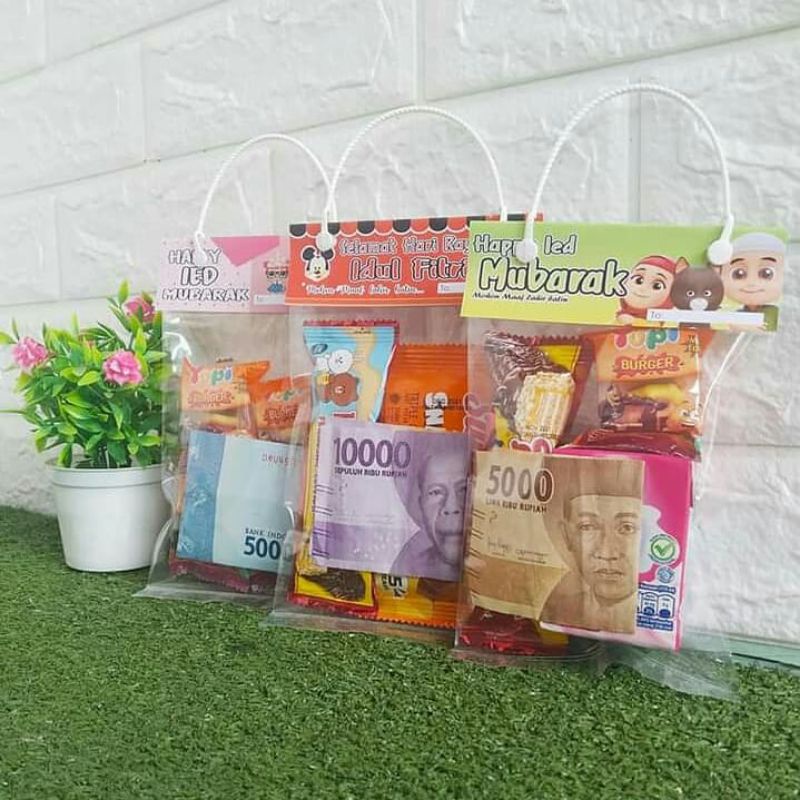 

label plastik bingkisan untuk parcel snack lebaran ulang tahun perlusin ukuran mini 12 x 20 cm karakter Upin Ipin