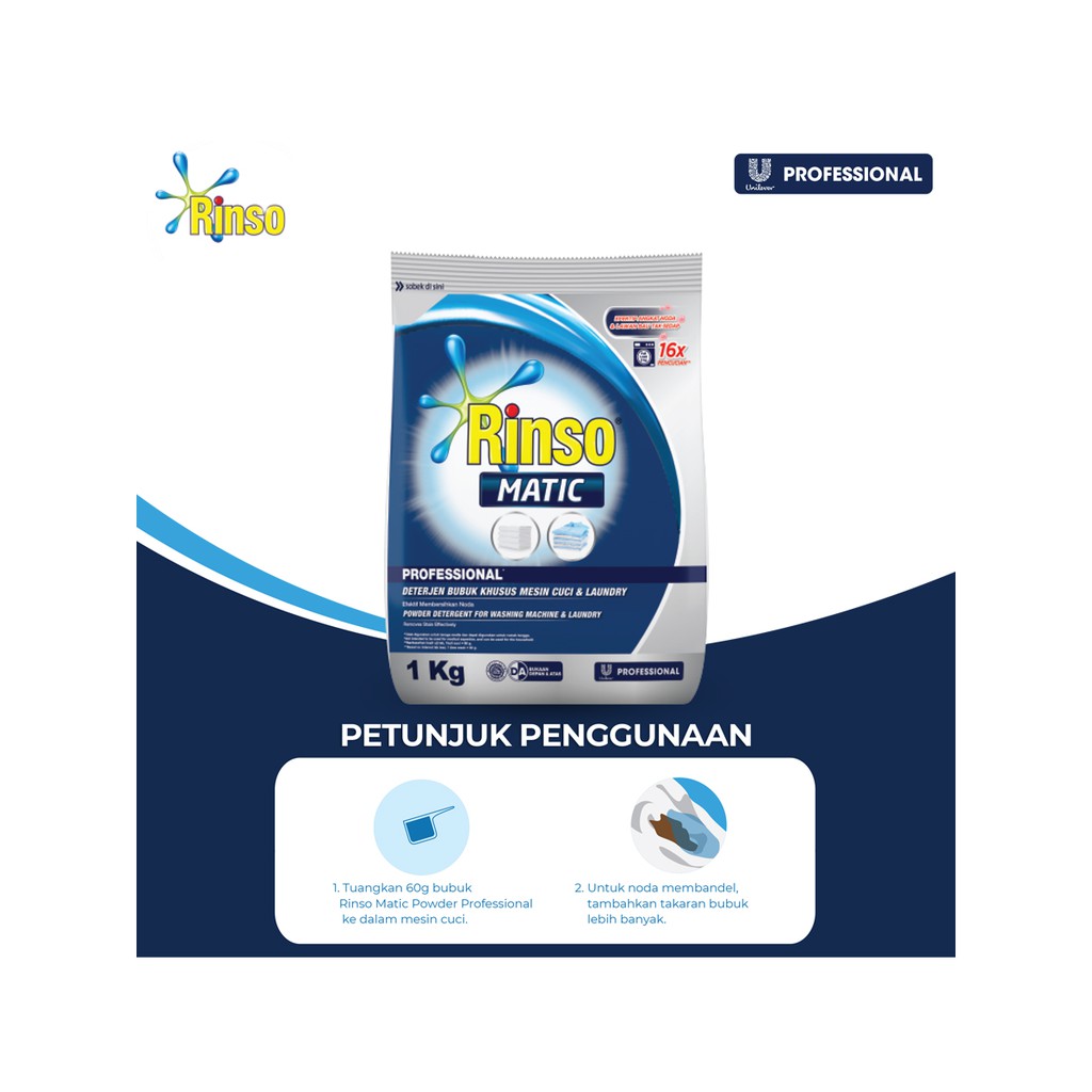 

DETERJEN BUBUK - RINSO MATIC POWDER - 1KG- UNILEVER PROFESSIONAL