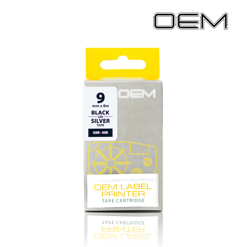 OEM TAPE EZ LABEL CASIO 9MM BLACK INK SILVER (OXR-9SR)