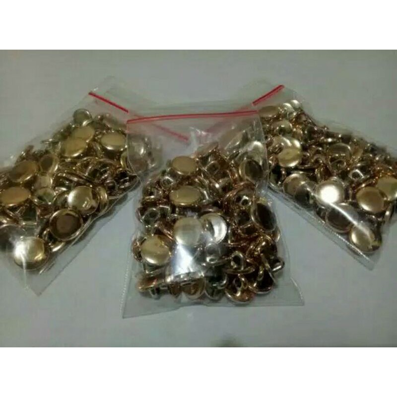 Isi 120 pcs Diameter 9 - 11 - 13 mm - Kancing Baju Jamur Emas Polos Datar - Kancing Emas