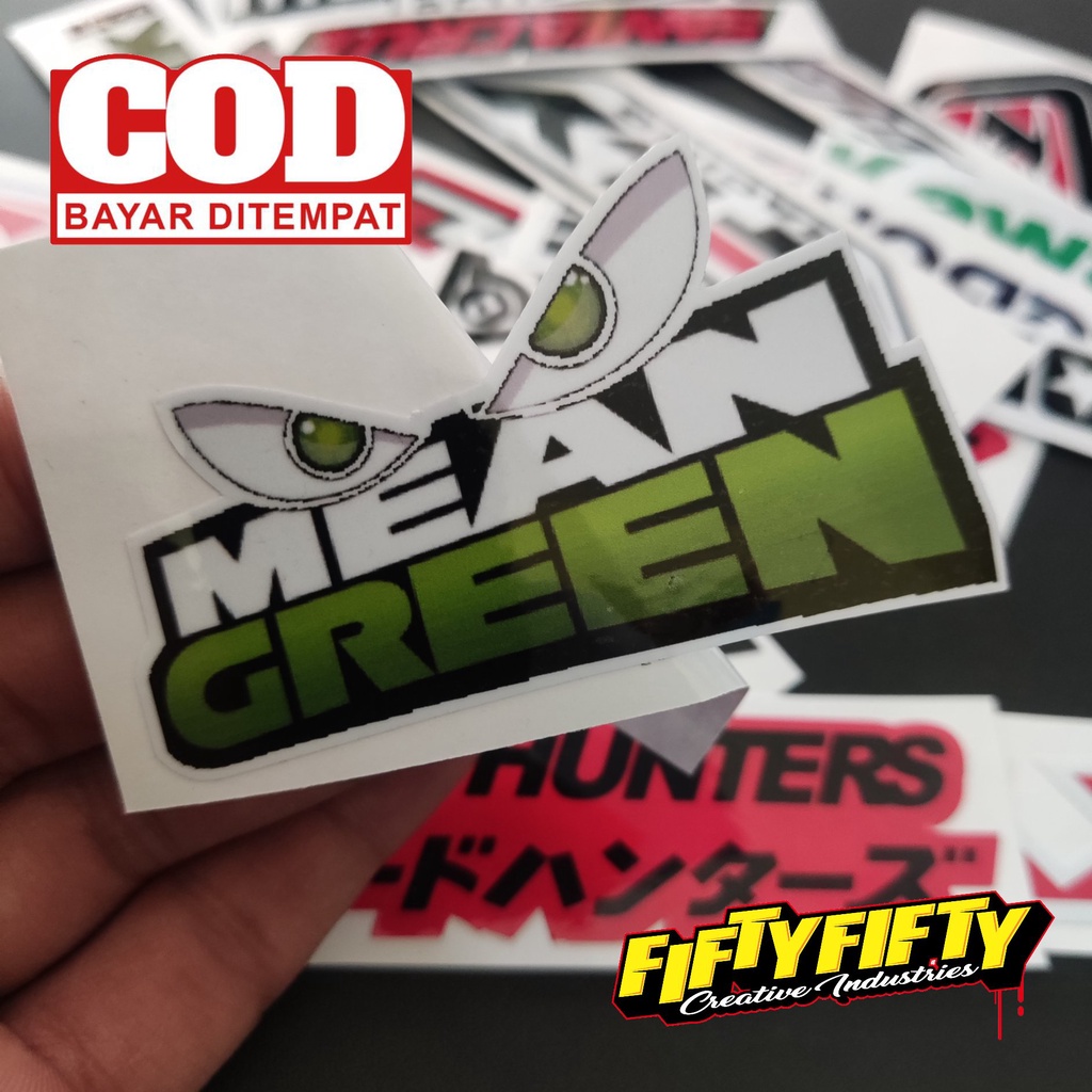 Stiker Print Cut MEAN GREEN Stiker Printing Laminasi Glossy Stiker Motor Mobil Helm Sudah Membentuk Pola Desain