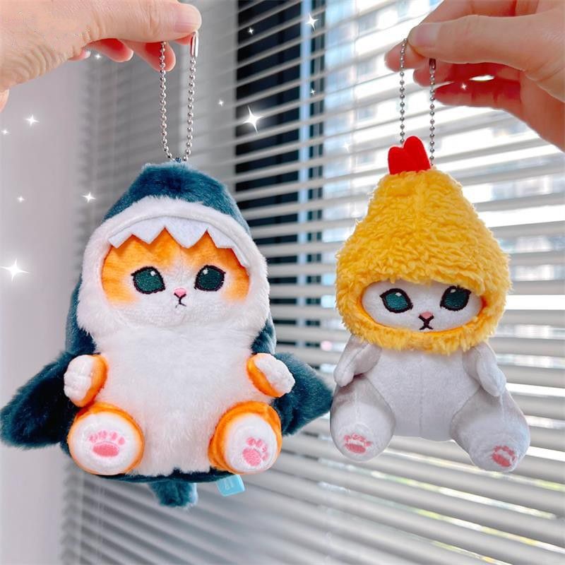 14cm Cute Tempura Fried Shrimp Shark Animal Cat Plush Doll Backpack Pendant Decoration