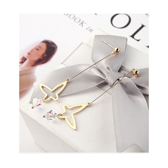 LRC Anting Tusuk Fashion K Gold Plated Gold Butterfly S925 Silver Needle Stud Earrings Y62552