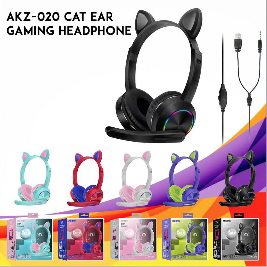 HF HANDSFREE HEADSET HEADPHONE GAMING MUSIC CAT LED AKZ 020