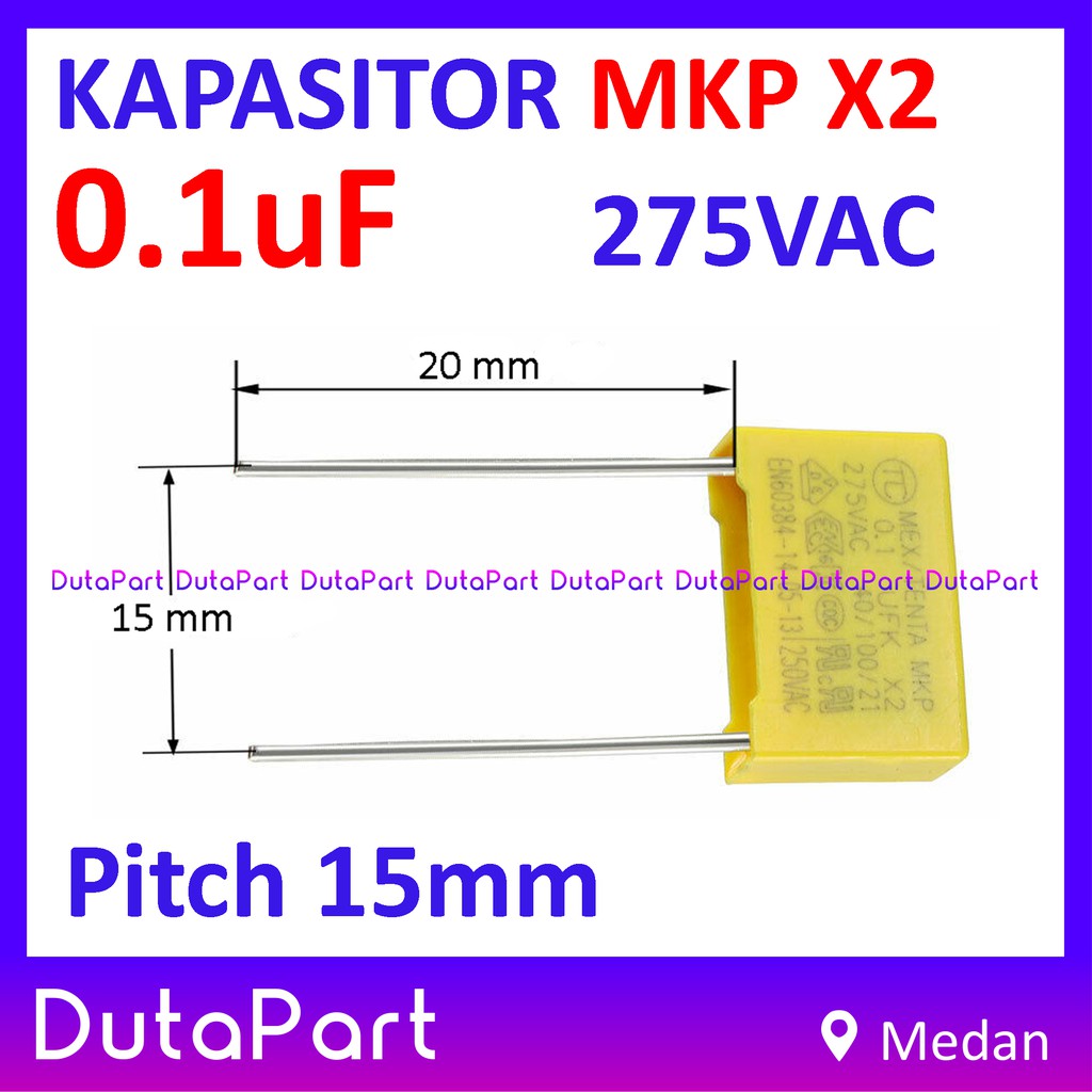 275VAC 0.1uF MEX TENTA MKP X2 Pitch 15mm Kapasitor 275V 100nF 104