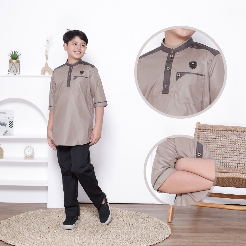 Atasan Baju Koko Anak Kurta Premium 9-18 Tahun Lengan 3/4 Hasan Series Original Assuffah