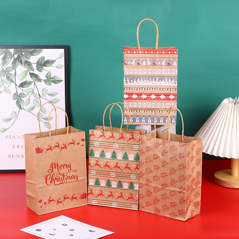 [ Christmas Series Kraft Paper Gift Bag Decoration for Home Bedroom New Year Xmas Wedding Party ]