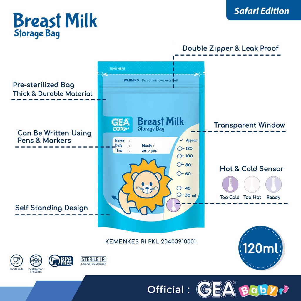 GEA BABY KANTONG ASI 120ml THERMAL SENSOR / GEABABY BREAST MILK BAG 120ML THERMAL SENSOR