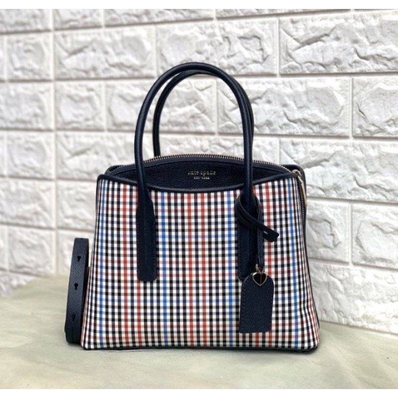 Kate Spade margaux medium sacthel plaid, true taupe