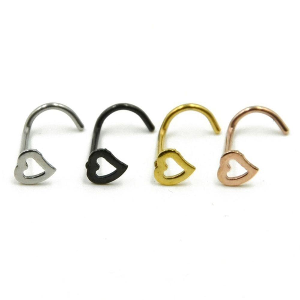 Timekey Anting Tindik Hidung Bentuk Hati Bahan Stainless Steel Gaya Punk Untuk Wanita L7O2