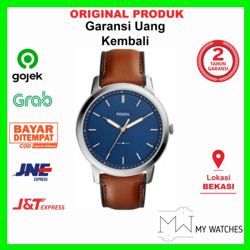 Jam Tangan Fossil FS5304 Men The Minimalist Three-Hand Blue Dial Light Brown Leather Strap