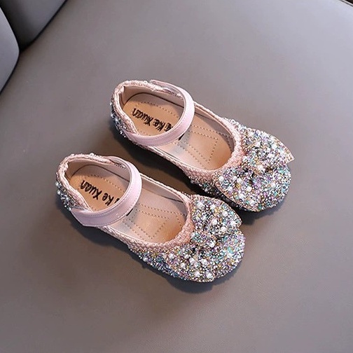 [Brandedbaby] 21-36 SEPATU PESTA ANAK PEREMPUAN IMPORT PREMIUM MANIK-MANIK MUTIARA PITA HITAM PINK IVORY / SEPATU FASHION FLAT GIRL PARTY SHOES