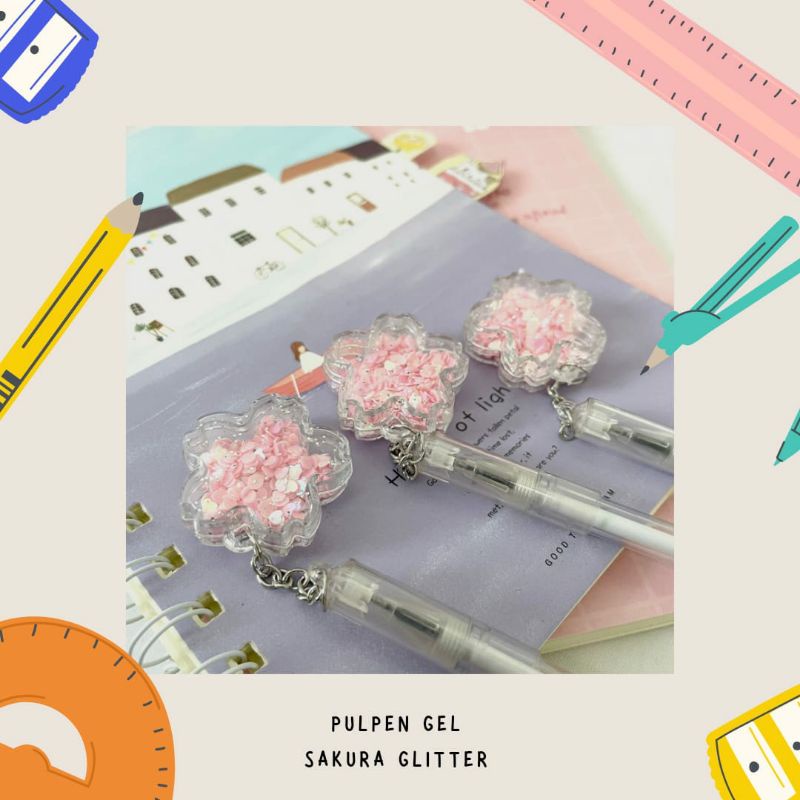 Pulpen gantungan sakura glitter pink ballpen tinta hitam pen gantungan lucu kado unik