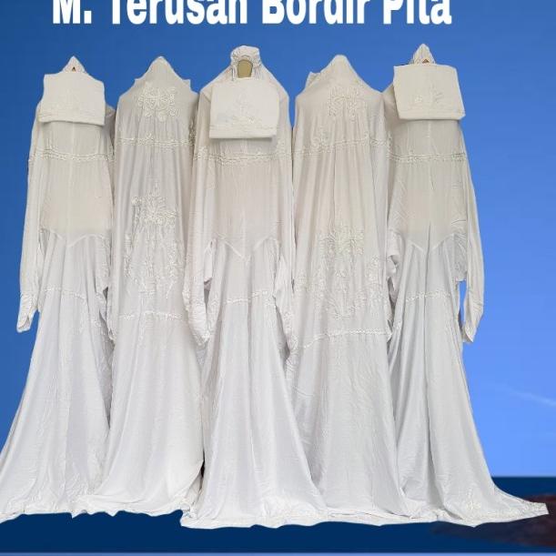 ❁ Mukena Rayon Putih Polos Bordir Pita - Terusan Bordir ✱