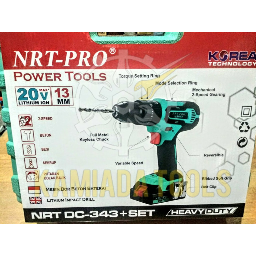 Mesin Bor Cordless Impact 13mm NRT-PRO/ Mesin Bor Baterai Tembok 13mm NRT- PRO/ Mesin Bor Baterai