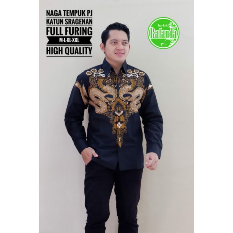 Kemeja Batik Pria Lengan Panjang Warna Hitam Batik Pria Motif Naga Batik Warna Hitam NAGA TUMPUK