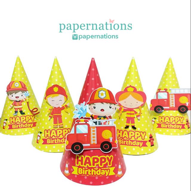 Party Hats Fire Truck / Topi Ultah Fire Truck Fire Fighter / Birthday Hat Fire Fighter Fire Truck