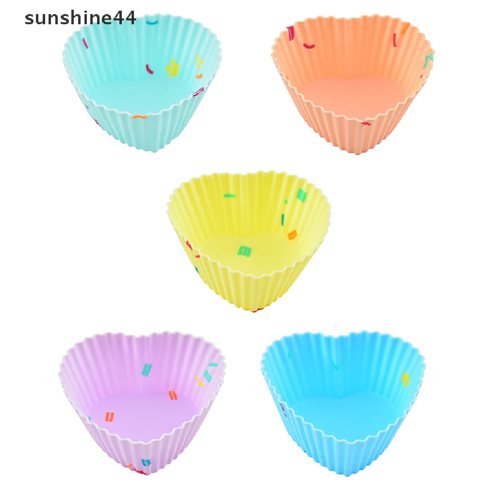 Sunshine 4Pcs Silicone Mold Heart Shape Cupcake Muffin Cup Baking Egg Tart Jelly Mold .