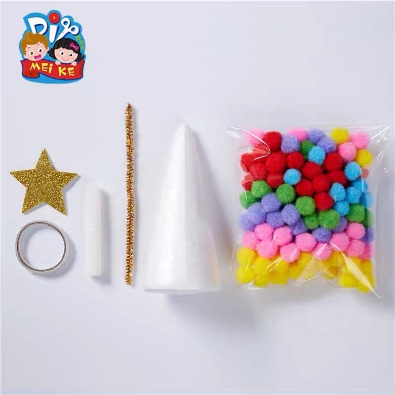 Diy christmas tree pom pom ball prakarya anak tema natal