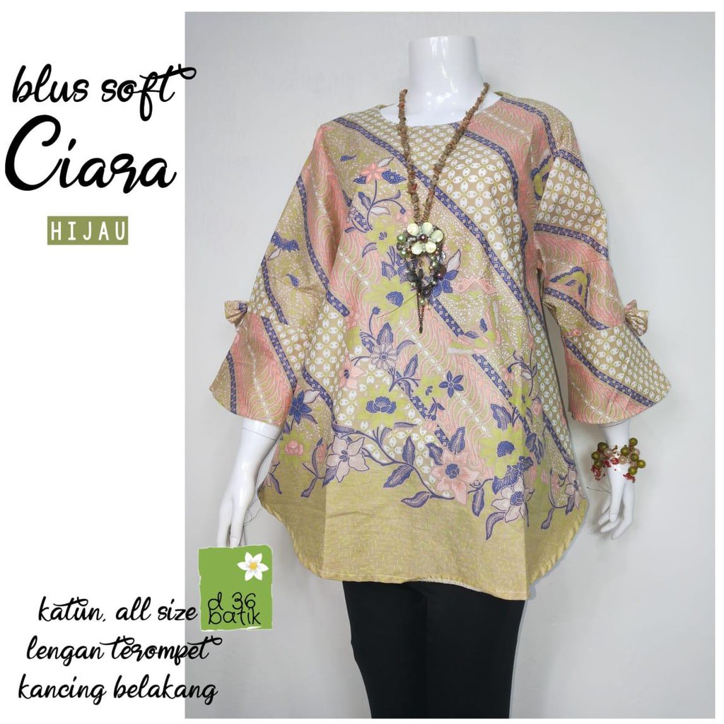 Blus Soft Ciara Lonceng Pastel Blouse Soft Atasan Batik Modern Casual Kerja Kantor Seragam Cantik