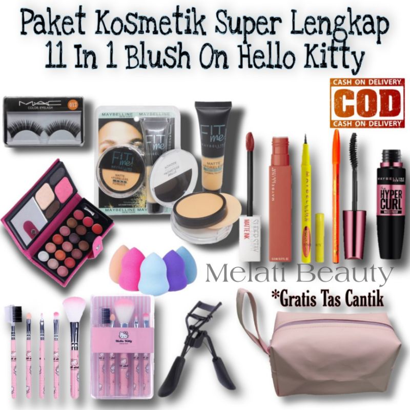 Paket Kosmetik Lengkap 11 In 1 Brush On / Paket Kosmetik Terlaris / Brush On Hello Kotty / Makeup Set