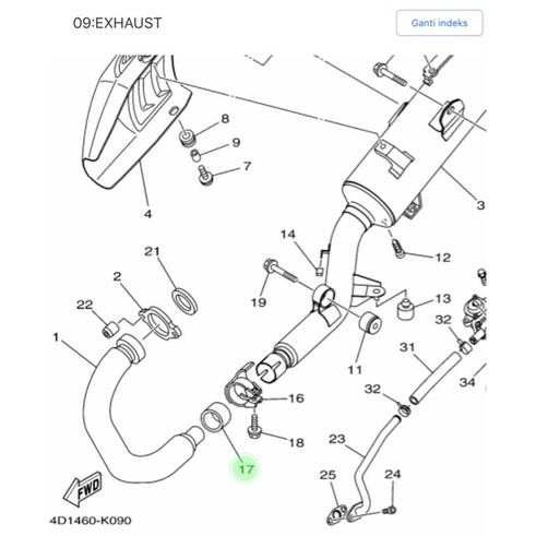 PAKING KNALPOT TENGAH R25 / SCORPIOZ ASLI YAMAHA