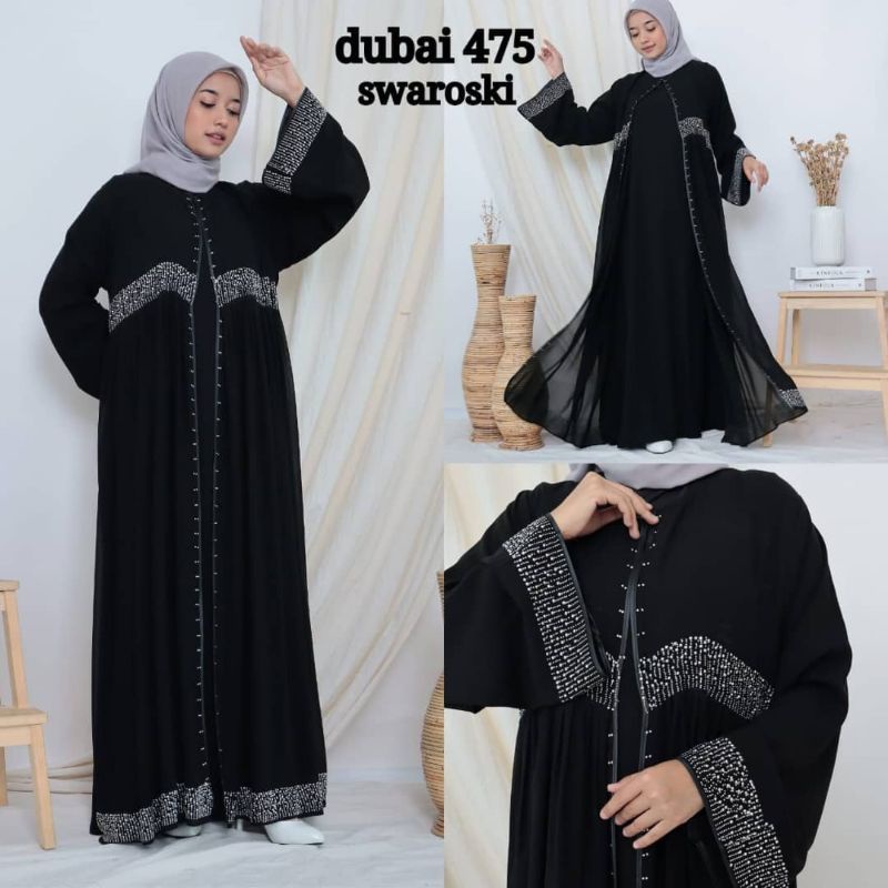 ABAYA GAMIS HITAM JETBLACK DUBAI DIAMOND 475 NO BELT
