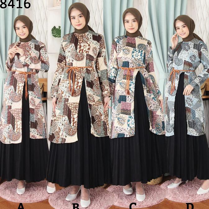 TERMURAH Baju Setelan Muslim Terbaru Setelan Long Tunik Slit Maxmara 8416 - Tunik B