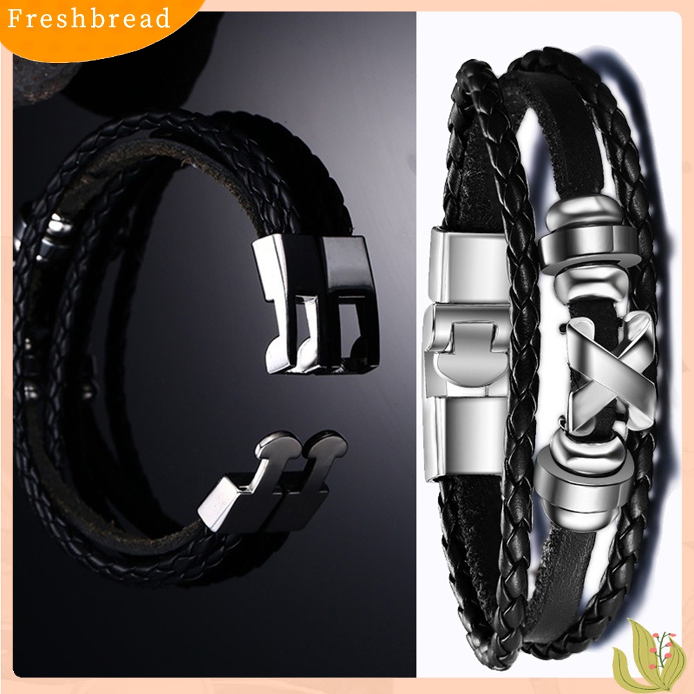 ? Fresh ? Gelang Bangle Kulit Imitasi Model Kepang Motif Huruf X untuk Pria