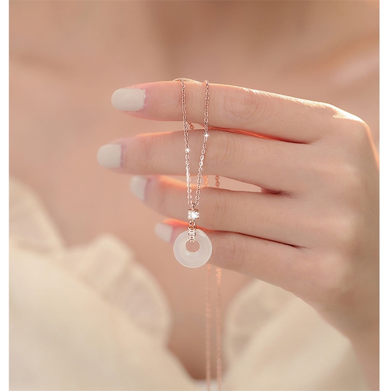 Kalung Rantai Sterling Silver 925 Dengan Liontin Batu Giok Untuk Wanita