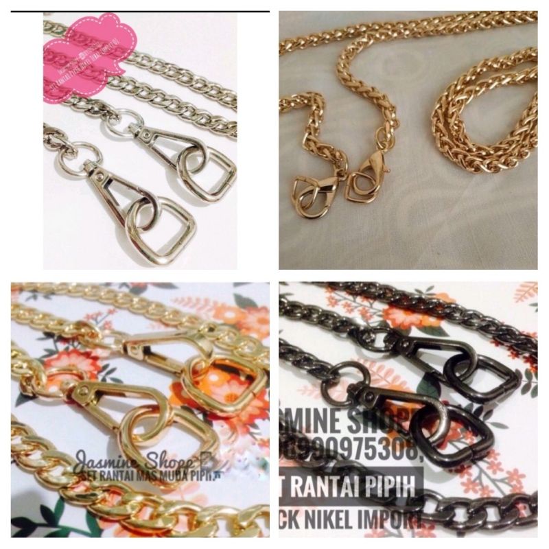 Set Rantai Tas Pipih Tebal Import Nikel/ Rose Gold/Black Nikel.