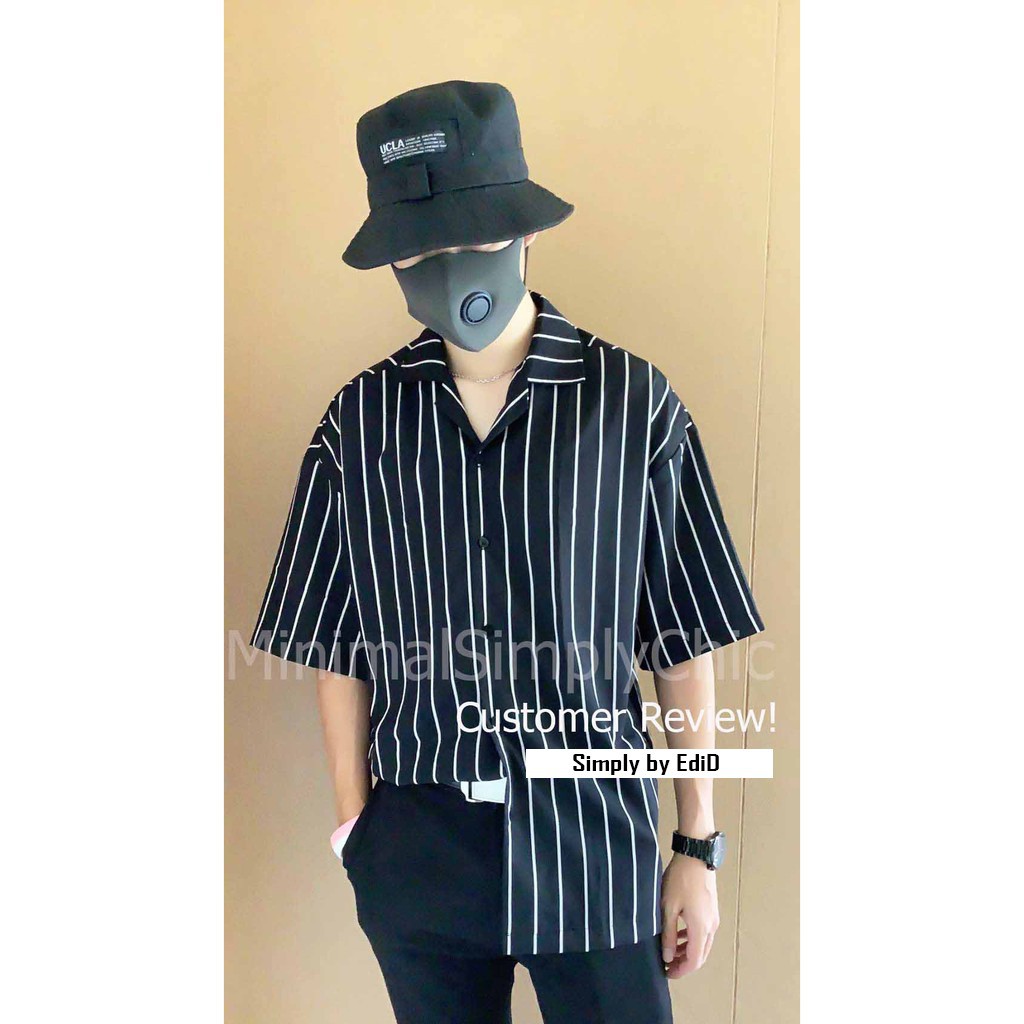 Amspro - Kemeja Salur Pria Kemeja Kasual Kemeja Kerja Fashion Pria PD-03 Lengan Pendek Trendy