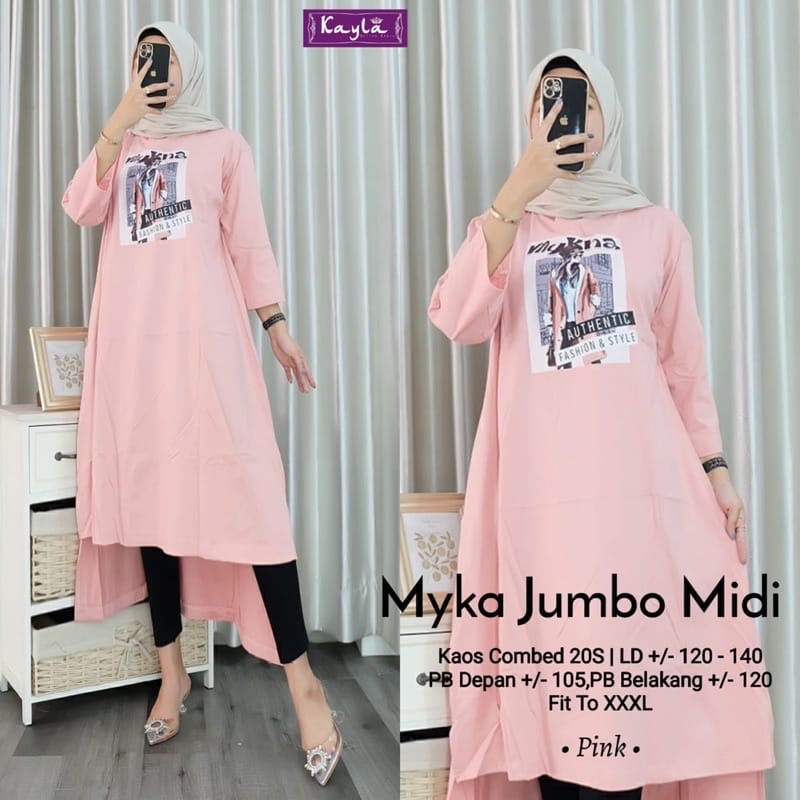 Myka Midi Dress Muslim Gamis Combed Aplikasi Sablon Baju Kaos Wanita Jumbo Ootd Kekinian Korean Style