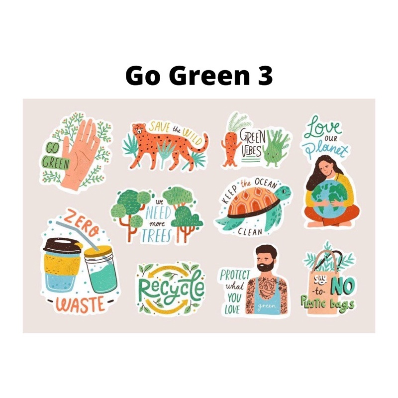 Sticker Pack Go Green Sticker Save Earth Sticker No Plastic Stiker Hp/Laptop Murah Aesthetic