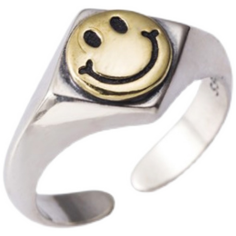 Cincin Model Terbuka Desain Smiley Gaya Trendy / Simple Untuk Wanita