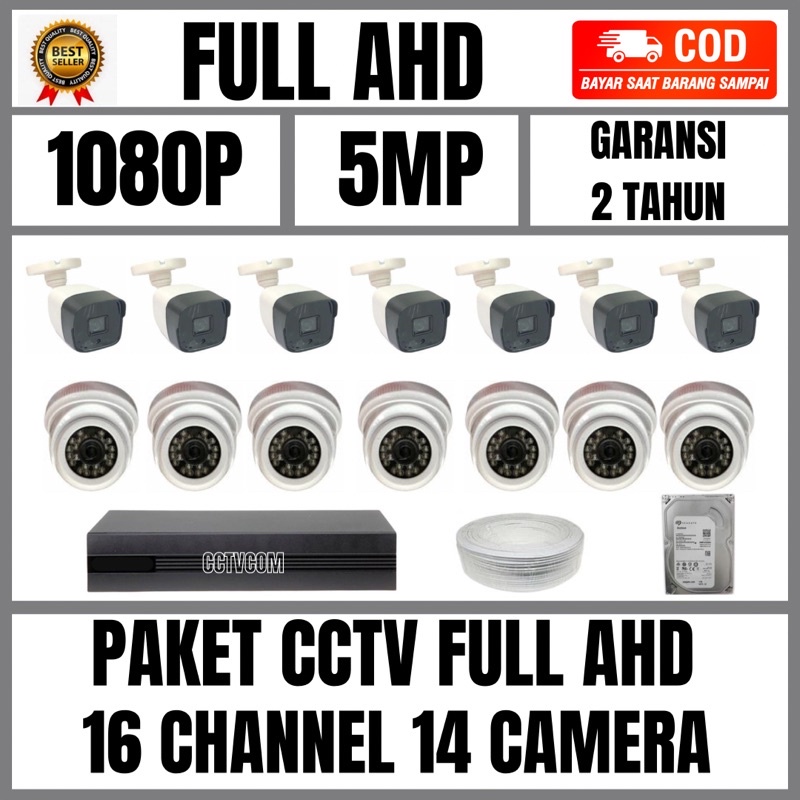 PAKET CCTV FULL AHD 16 CHANNEL 14 KAMERA 5MP IR SONY 1080P KOMPLIT TINGGAL PASANG