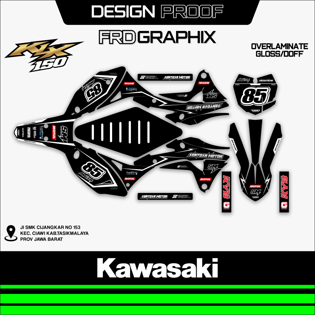 decal klx gordon warna hitam putih bahan tebal