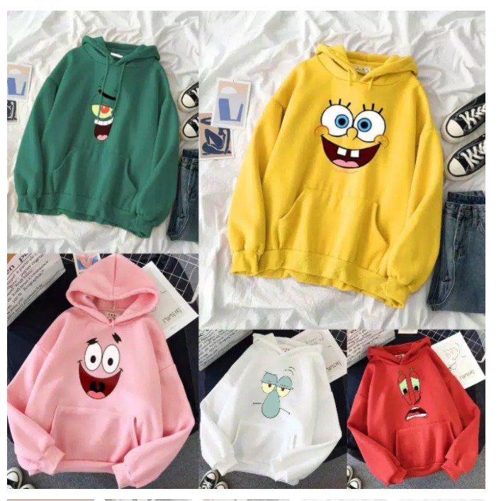 HOODIE WANITA SPONGEBOB SQUAD TEBAL PREMIUM TERBARU,