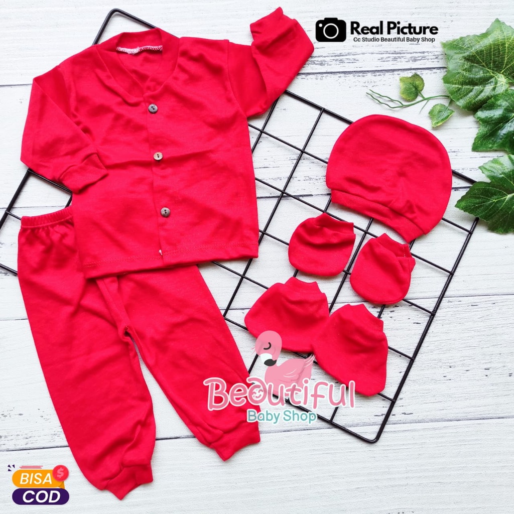 Baby.ou - 4in1 Baju Bayi Baru Lahir Usia 0-3 Bulan / Setelan Baju Bayi Panjang / Piyama Bayi Baru Lahir Polos