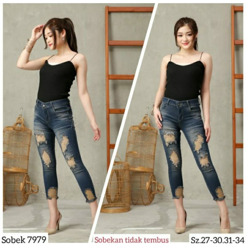 CELANA JEANS WANITA 7/9 SOBEK LAPIS 7979