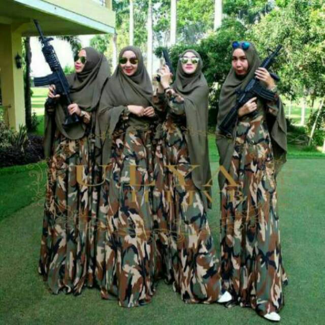 gamis Army bergo jersey setelan busana muslim trendy kenkinian ootd baju wanita remaja abg agrabutik